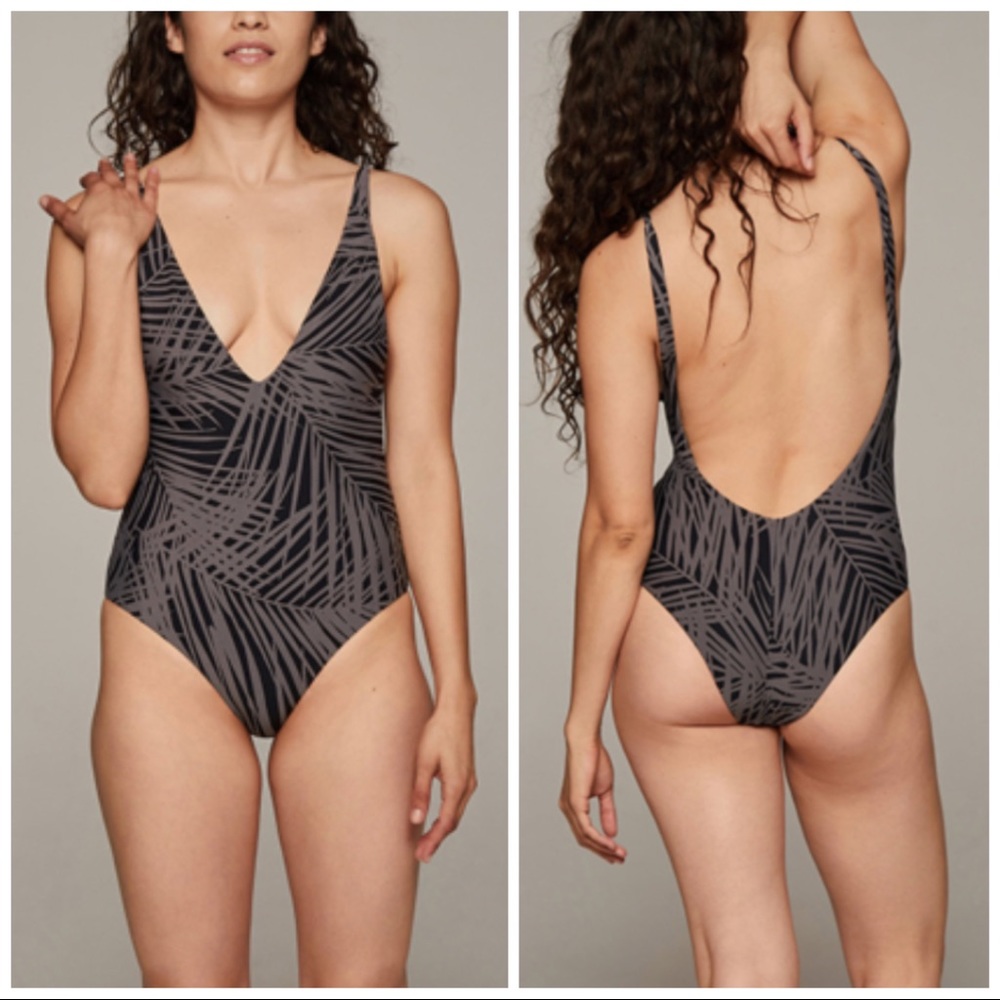 •KIKIRIO• Jet Palm Sand Mel Plunge One Piece Swimsuit